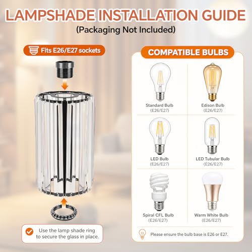 Image of Teenyyou 2 Pcs Crystal Pendant Light Shade Modern Tall Ceiling Light Cover E26 /E27 Base 1.65 inch Top x 5.1 inch Dia. x 9 inch H Chandelier Lampshade Replacement for Kitchen Island Dinning Room Corridor