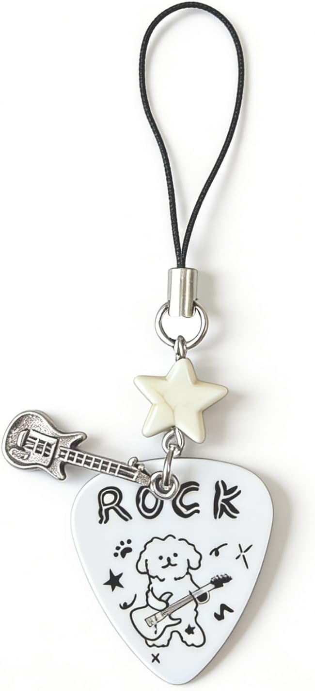 Cute Phone Charm Y2k Kawaii Guitar Pick Rock Dog Star Camera Phone Bag Strap Charms Keychain Funny Aesthetic Accessories