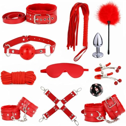 WreGmgg Soporte versátil para Muslos y Cuello de Cuero, Entrenamiento de Estiramiento, Kit de Yoga de Peluche 12 Piezas Juego Rojo, Regalo Couple - H