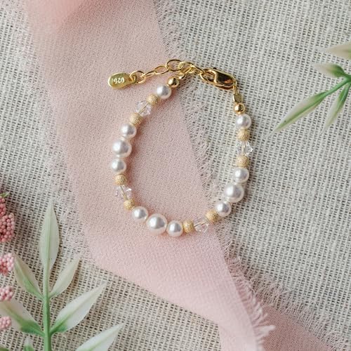 Cherished Moments 14K Gold Plated Bracelet for Babies, Toddlers, Kids, and Little Girls with High-End Simulated Pearls, Crystals and Gold Sparkle Beads3