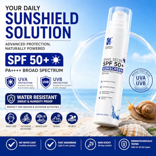 Image of Snail Secret Sunscreen SPF 50+ PA++++ 200ml | Broad Spectrum UVA UVB Sun Protection for Face-Body | Fast Absorbing No White Cast Sunscreen | Water Resistant for Oily /Dry Skin | Men-Women
