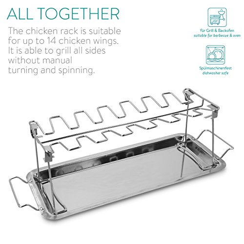 Navaris-Soporte-para-Muslos-y-alitas-de-Pollo-Apoyo-de-Acero-Inoxidable-para-Piezas-de-Pollo-Accesorio-de-Parrilla-Barbacoa-y-Horno-con-Bandeja-de-Goteo