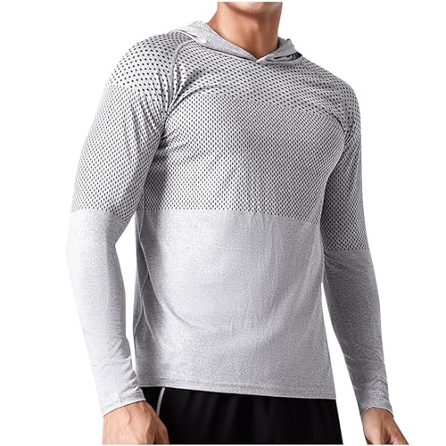 Mens Sun Protection Hoodie Shirts Big and Tall Eyelet Breathable Quick Dry Long Sleeve Tops Running Rash Guard Tees