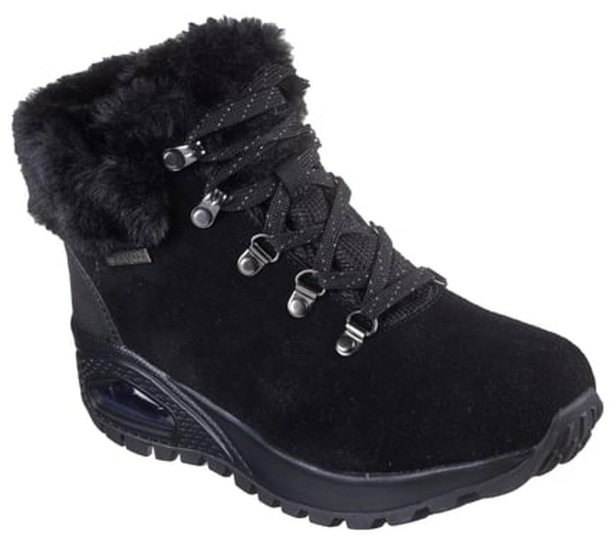 Skechers Women's Uno Rugged Moonlight Ridge Sneaker, Black Suede/Duraleather/Faux Fur, 3 UK