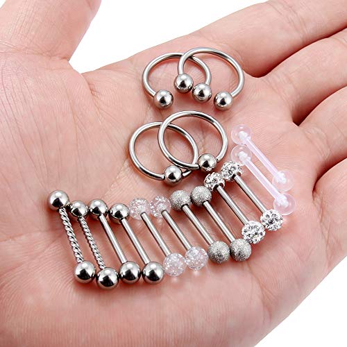 Ftovosyo 16Pcs Nipple Piercing Jewelry 14G Surgical Steel Nipple Rings Hoop Rings Retainer Piercing Jewelry for Women Men 14MM (9/16 Inch)3