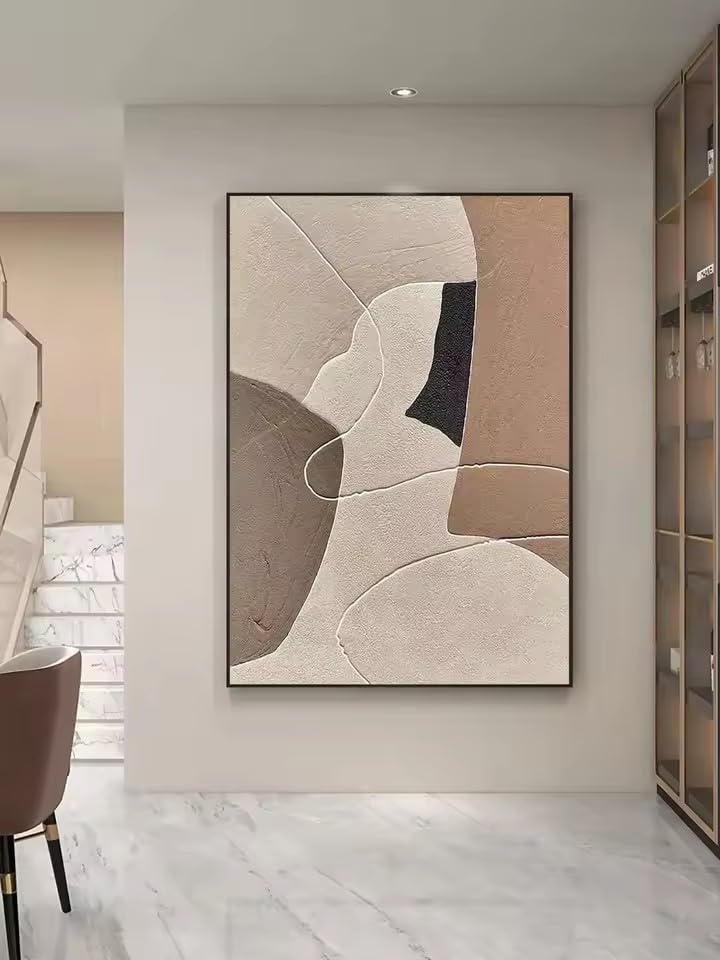 Peinture abstraite beige et marron tableau salon moderne toile texturée 40x60