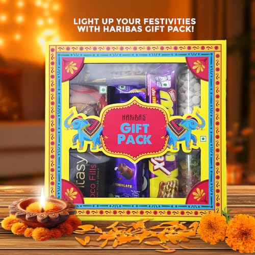 Image of HARIBAS Premium Chocolate Gift Pack, Assorted Chocolates and Cookies Hamper Diwali Gift Pack - 7‑in‑1