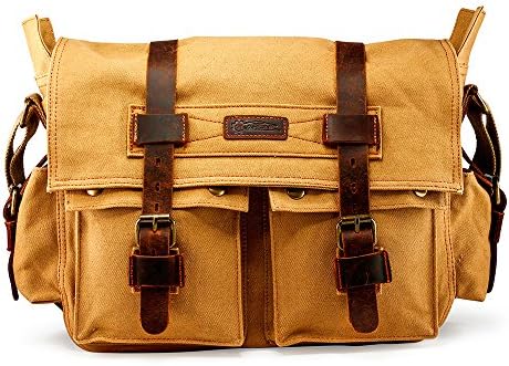 Messenger Bag for Laptop Vintage Canvas Leather Crossbody Satchel Shoulder Computer Bag Travel Office Messenger Bag