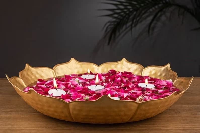 HMC Round Shape Metal Urli Pot with Taj Border for Home Decor Floating Flower Candle Decoration | Decorative urli Bowl for Home Decor | Taj Design Urli Traditional (14 Inch) (B0CC68PXQN) Amazon Price History, Amazon Price Tracker