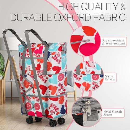 VOOWO Rolling Duffel Bag with Wheels - Foldable Expandable Duffle Bag with Wheels for Travel, Rolling Luggage Bag Wheeled Carry On Bag, Large Rolling Backpack Weekend Bags for Men Women (Love) by VOOWO - Used condition - Image 4