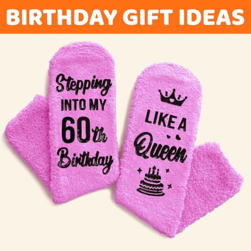 Image of HAPPYPOP Birthday Gifts for Senior Women - Fuzzy Socks for 40 60 70 Year Old