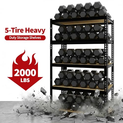 Image of GarveeTech Garage Storage Shelves 5 Tiers 2 Pack, 2000 Lb Capacity Heavy Duty Metal Shelving Unit, 30 inch L x 12 inch W x 60 inch H Adjustable Storage Rack for Kitchen, Pantry, Basement, Bathroom & Laundry