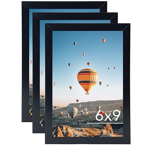 JCJMY 6x9 Picture Frame Set of 3 Black for Wall Hanging or Tabletop- Wall Mounting Horizontally or Vertically, 6 x 9 Wall Gallery Poster Photo Frames for 6 by 9 Photo,3 Pack, Black