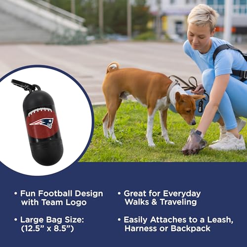 Image of Pets First NFL NEW ENGLAND PATRIOTS PET LICENSED Poop Waste Bag Dispenser and D Ring for Leash with 1200 Premium Garbage Bags