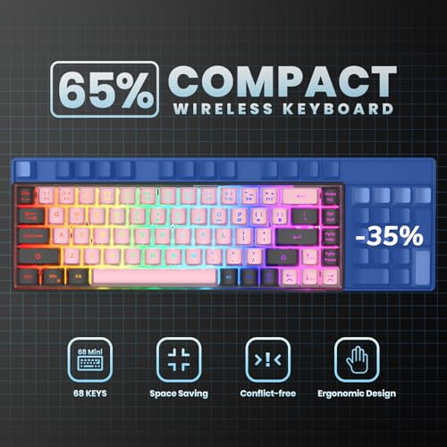 Image of 65% Wired Gaming Keyboard, LED Backlit, Ultra-Compact Anti-Ghosting No-Conflict 68 Keys Membrane Gaming Wired Keyboard for PC Laptop Windows Gamer(Pink-Black)