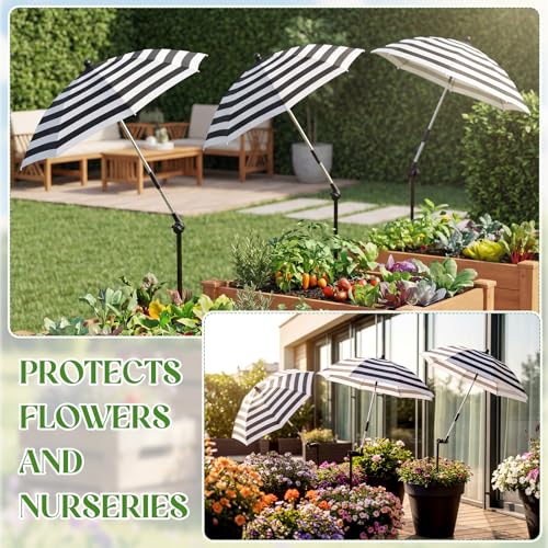 Shinylin 3 Pack Plant Umbrella for Outdoor Adjustable Sun Shade Covers 24\" Sun Protection Cloth UV Umbrella for Potted Plants, Garden Beds, Patio Flowers(Straight Edge,Black and White Striped 2) - Thumbnail 5