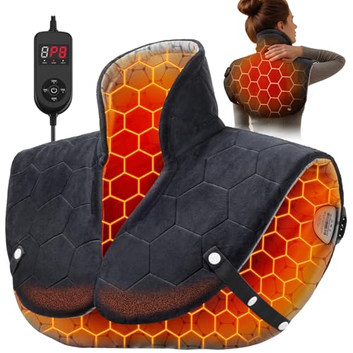 InVarme Far Infrared Heating Pad for Neck and Shoulders – 2X Carbon Fiber 6X Deeper Heat for Fast Relief from Chronic Pain in Seniors – 8 Heat Levels, 4H Auto Shut Off, Ideal for Winter (Black)