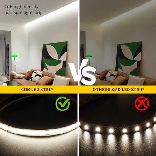 COB LED Strip 5M,Dimmable Dotless LED Strip Lights with Smart App and Remote,24V Cool White 6000K with Power Supply,8mm Wide,CRI>90 LED Lights for Indoor Room,Kitchen,cabinets,Mirrors - Image 6