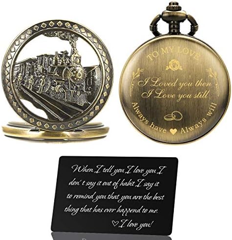 oyeaho Pocket Watches, Pocket Watch to Husband King, Personalized Pocket Watches for Men with Chain, Gifts for Love (c.Bronze- to My Love)