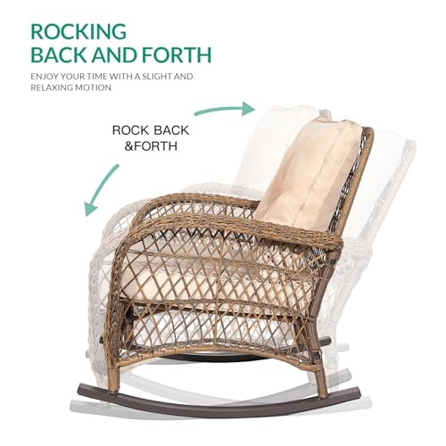 Vivijason Outdoor Wicker Rocking Chair, Patio Rattan Rocker Chair With Cushions & Steel Frame thumb #3