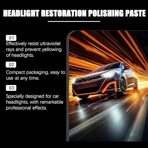 LUKKVCED New Car Headlights Restoration Kit, Car Headlight Cleaner and Restorer Kit for Scratch Removal, Headlights Stain Remover Polishing Paste, Polishing Cleaner for Car Headlight, 3.53 Oz (2PCS)
