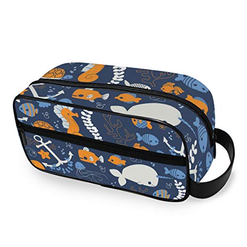 Portable Travel Toiletry Bag,Ocean Animal Pattern Cosmetic Organizer for Men Women Multifunctional Bathroom