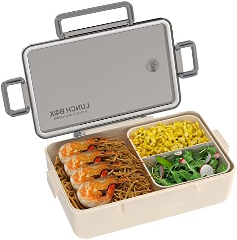 DEEIW Versatile Bento Lunch Box for Adults and Teens, Portable Balanced Eating Box, Leak-Resistant, Wheat Straw-BPA-Free Food Storage Containers (Beige)