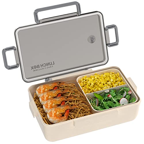 Deeiw Versatile Bento Lunch Box For Adults And Teens, Portable Balanced Eating Box, Leak-Resistant, Wheat Straw-Bpa-Free Food Storage Containers (Beige) #TOP20