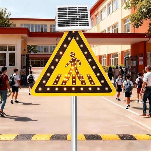 30"x30" Solar Powered Flashing LED Pedestrian Crossing Sign - Bright Safety Alert for Traffic Control, Durable & Eco-Friendly Roadway Indicator