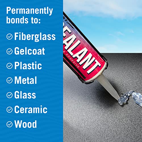Image of Marine Sealant and Adhesive, Waterproof Marine Grade Caulk, High Temp | Water Sealant for Boat, Auto, RV, Without Silicone, 1 Tube, Clear, 10 oz