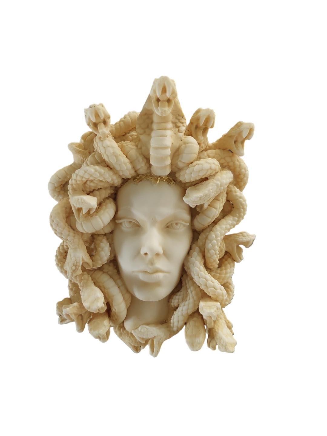 Medusa antica scultura greca da appendere alla parete, in alabastro, color oro, 16 cm