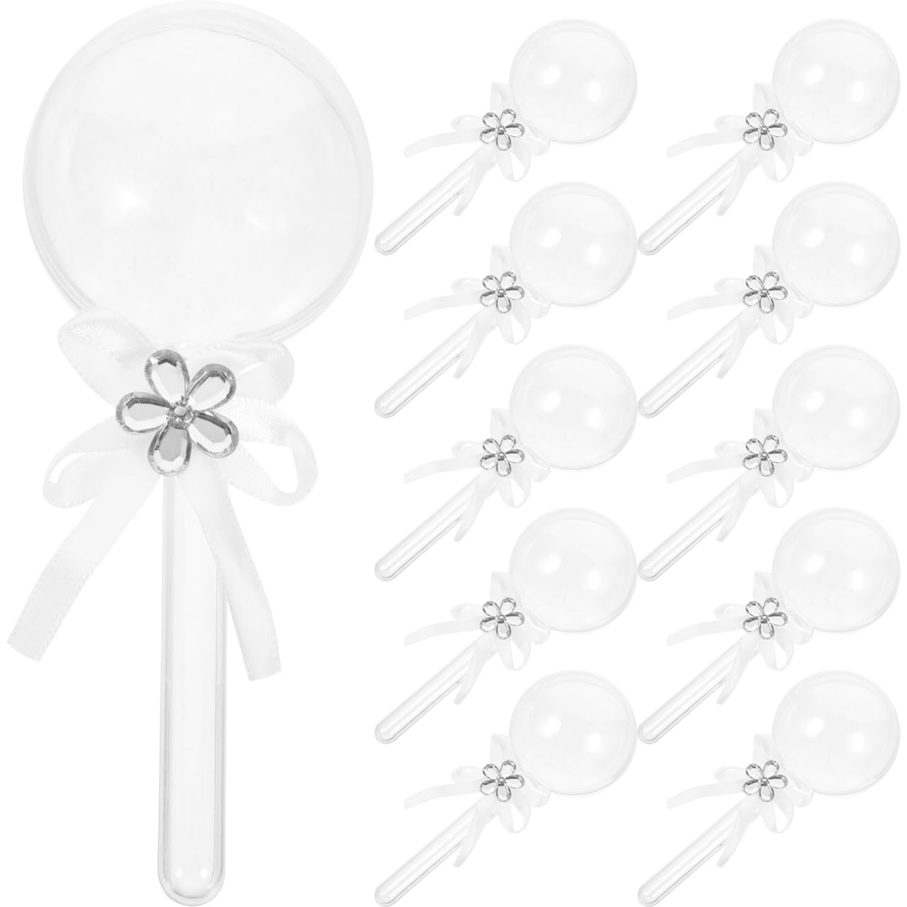 12pcs Rattle Acrylic Candy Boxes Fillable Lollipop Candy Box with Ribbon Plastic Container Shower Favors for Gender Reveal Party Clear