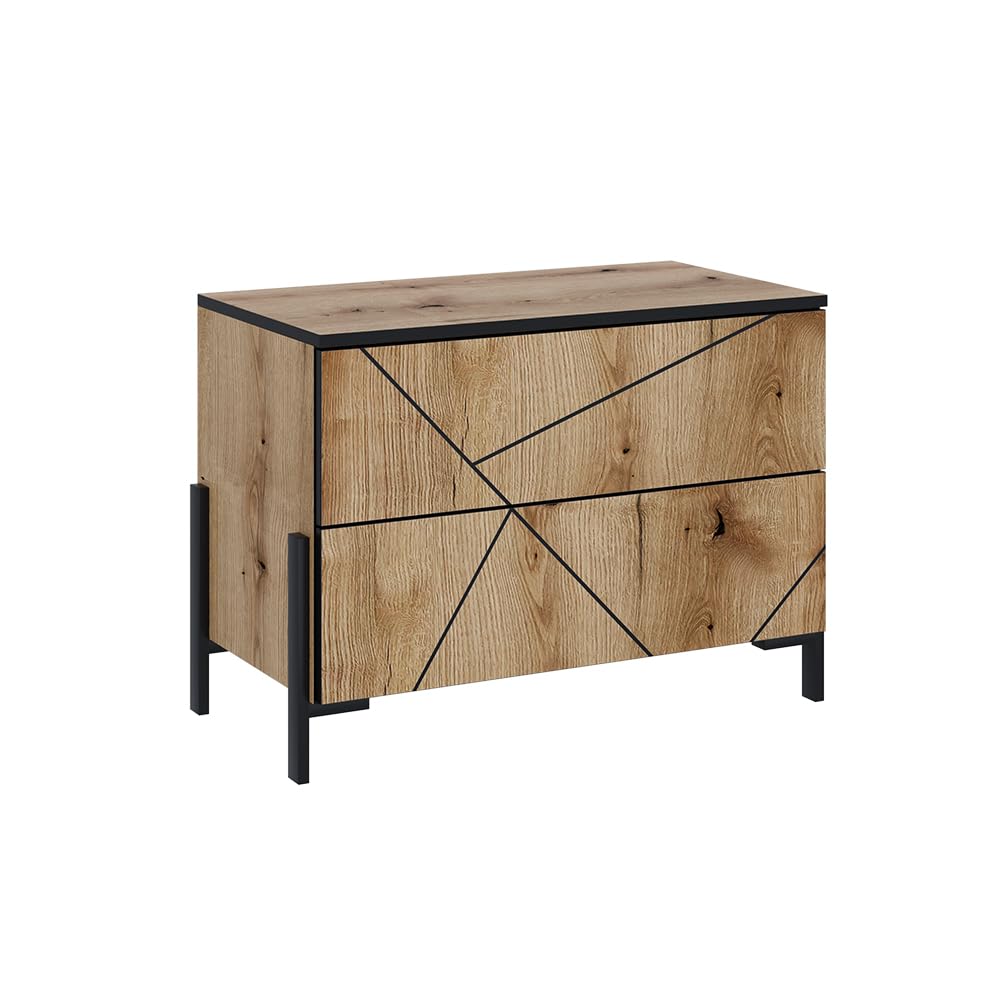 Vicco Nachttisch Hatto, Eiche – 78 × 55,2 cm, 2 Schubladen