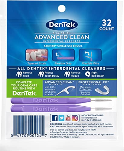Image of DenTek Advanced Clean Slim Brush Interdental Cleaners, Extra Tight Between Teeth Brushes, Plaque Removal, Dental Picks for Oral Care, Fresh Mint Mouthwash Blast, 32 Count (Pack of 6)