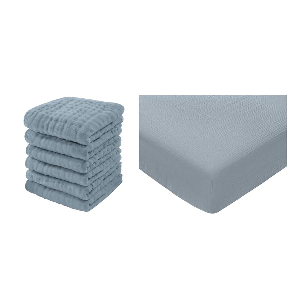 Comfy Cubs Baby Washcloths and Muslin Fitted Crib Sheet Bundled