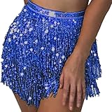 Flovel Rock mit Pailletten, Quaste, Bauchtanz, Hüfttuch, Rave-Kostüm, Fransenrock, Karneval-Rave-Outfit für Frauen und Mädchen