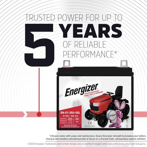 Image of Energizer EN-U1-350-GEL, 12 Volt 350 CCA, Long Lasting Sealed Lead Acid AGM Rechargeable Battery Ideal For Use In Tractors, Lawn Mowers, and more