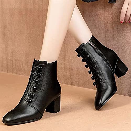 YDYCG Sexy All-Match Fashionable Women's Boots Lady Elegant Evening Party High Heel Shoes England Style Ankle Boots Women Leather Short Boot (Color : Black, Shoe Size : 5)
