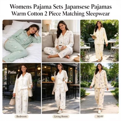 Womens Pajama Sets Pajamas Cotton 2 Piece Button Down Matching Sleepwear M - image 4