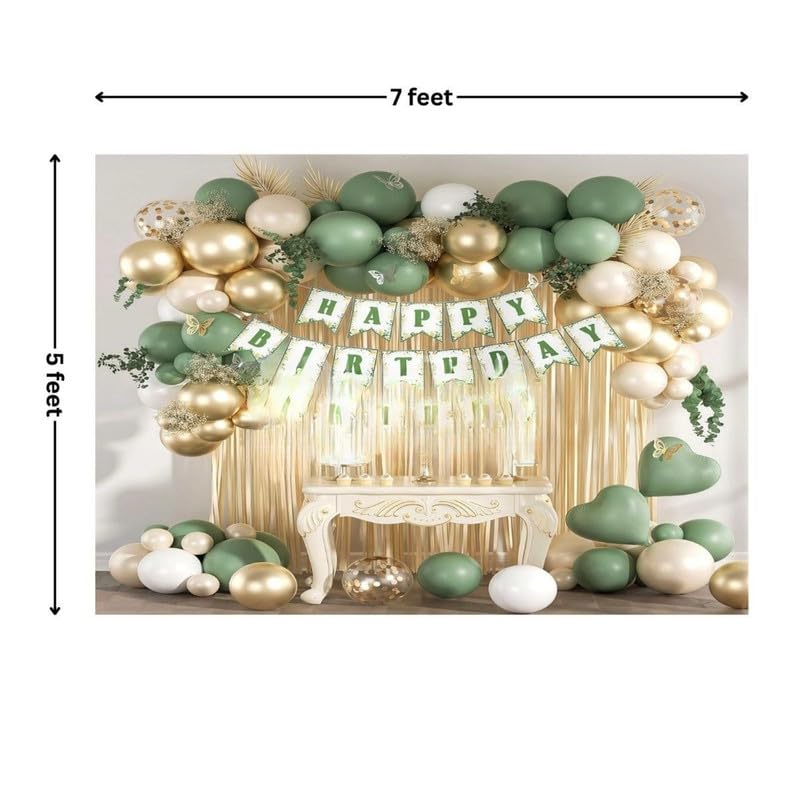 Image of Elegant Green and Gold Balloon Backdrop with Birthday Banner - Party Decoration for Birthday Celebration and Photo Booth