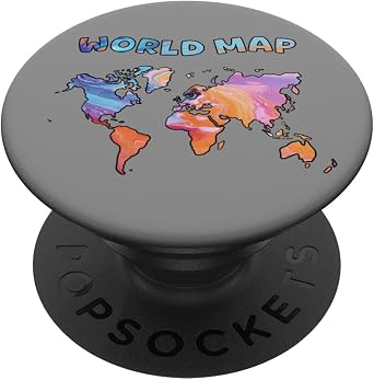 Freehand drawing of world-map with Acrylic Colors Style PopSockets Standard PopGrip