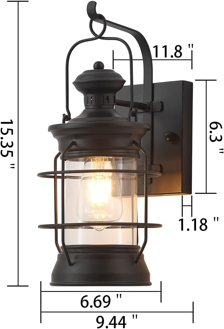 YLONG-ZS Black Farmhouse Wall Sconce, Rustic Lantern Wall Light, Indoor Outdoor Hardwired Sconce for Entryway Porch Corridor, E26 Base