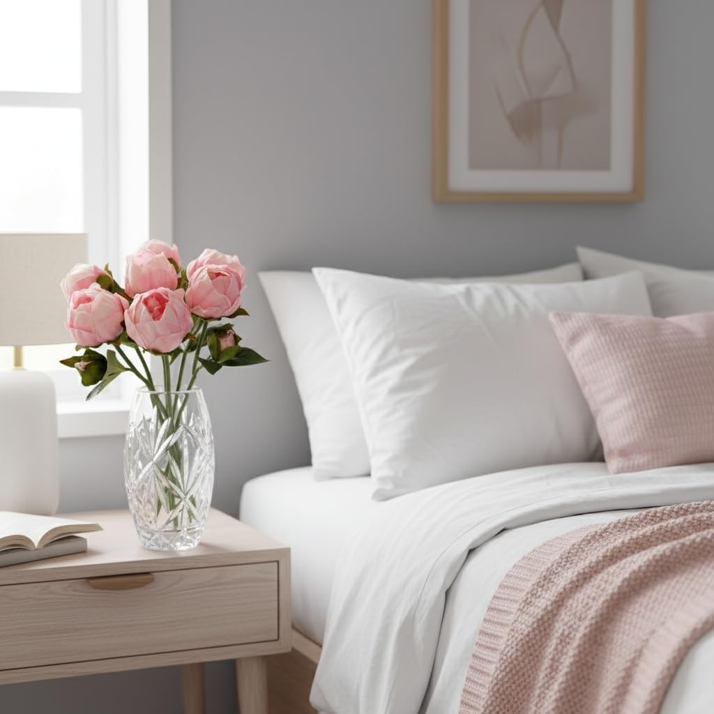Artificial Peony Flowers 6 Pack 14 Inch Shabby Chic Pink Real Touch Latex Peonies for Spring Home Decor, Dining Table Centerpieces, Wedding Bouquets & Party Arrangements