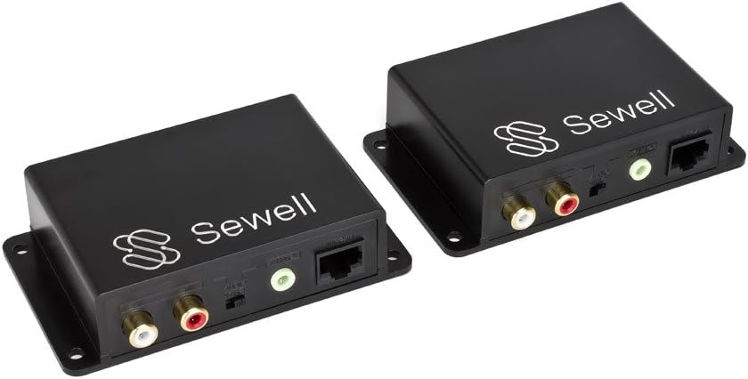 Sewell Sound Link Audio over single cat5e or cat6, 3.5mm or RCA, 600m or 2000 ft, bi-directional, up to two inputs/outputs Black