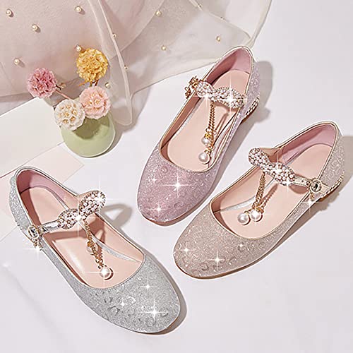 Betadog Girls Dance Shoes Gold Sequins Princess Shoes Closed Toe Heel Glitter Shoes Wedding Toddler Jelly Sandals Size 5 (Pink, 3.5 Big Kids)3