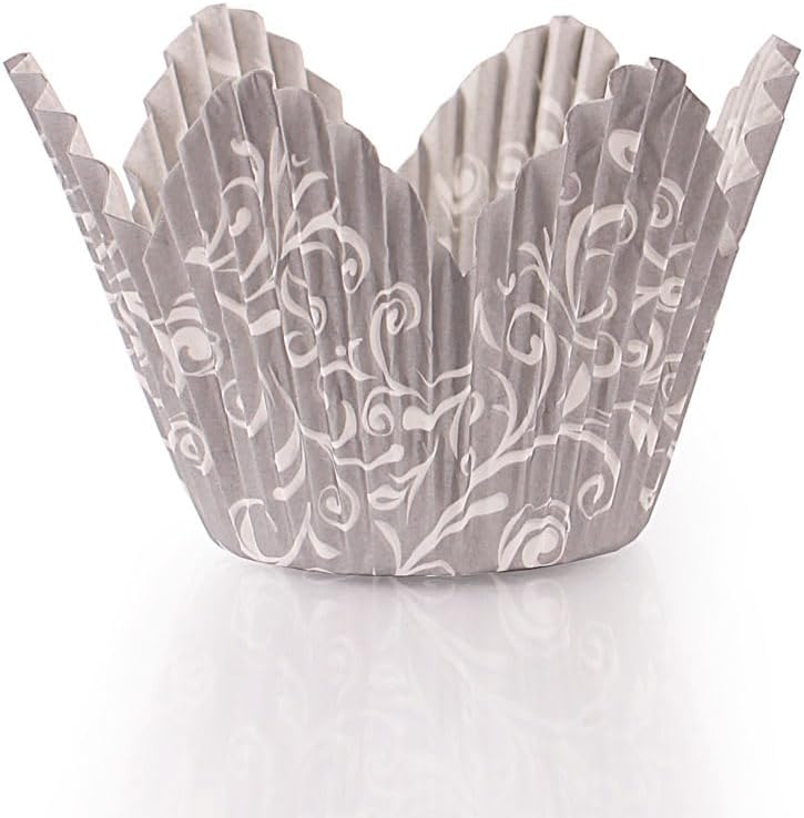 Silver Paper Petal Baking Cups - Mini - Grease Resistant Cupcake & Muffin Liners, Case Pack of 720 - For Baking, Parties & Catering