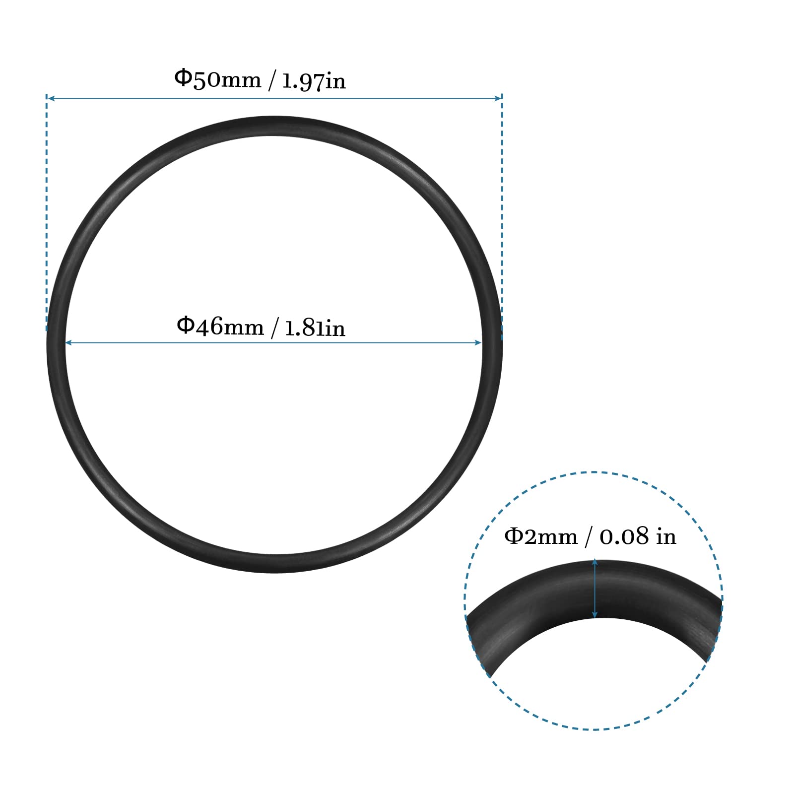 QUARKZMAN 50mm x 46mm x 2mm Nitrilo Goma Juntas Tóricas x 10uds Redondo Junta Arandela para Grifo Plomería Reparación Sellado Conexión [Negro]