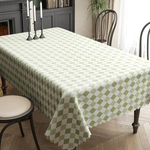 Hixingo Mantel Hule Mesa Rectangular, Manteles Antimanchas Impermeable Exterior Jardin Estilo Rombo Mantel de Plastico PVC para Mesa Cuadrada para Fiesta Picnic Cocina (Verde Claro,120x180cm)