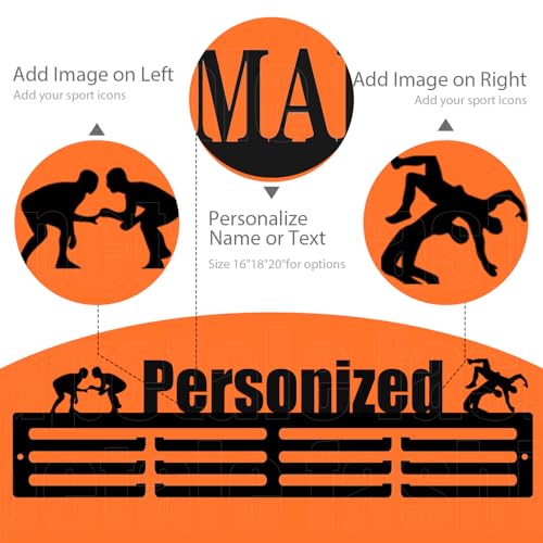Image of Personalized Medal Holder with Name Display Rack for Awards Ribbons - Metal Custom Sports Race Plaques Hanger for Wall Mount Hold Up 63 Medal Hanger Display for Athlete Boy Girl Kid
