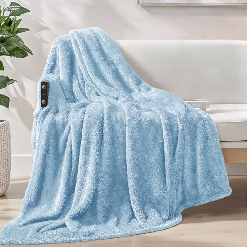 Exclusivo Mezcla Plush Fuzzy Fleece Throw Blanket Extra Large, Super Soft, Fluffy and Warm Blankets for Couch, Bed, Suitable for All Seasons (50x70 Inches, Light Blue)